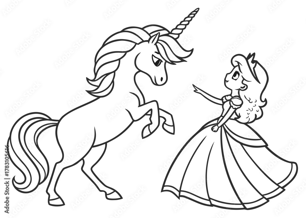 Fototapeta premium Unicorn Princess Coloring Page for Kids