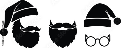 Santa claus elements in black and white vector illustration