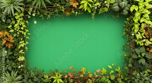 Wallpaper Mural Green rectangle framed by vibrant green and brown leaves. Torontodigital.ca