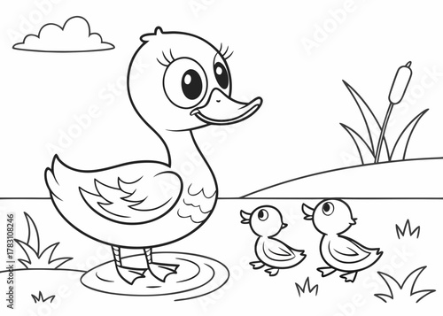 Duck Family Coloring Fun: Parent and Two Ducklings
