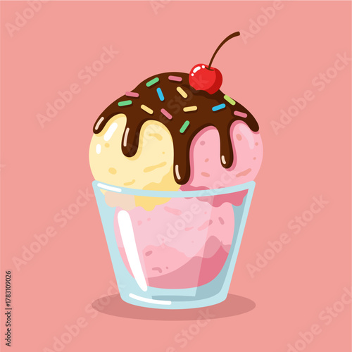 Delectable ice cream sundae with cherry