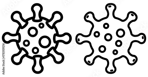Two virus cells with spikes and spots, representing disease, infection, and microscopic organisms