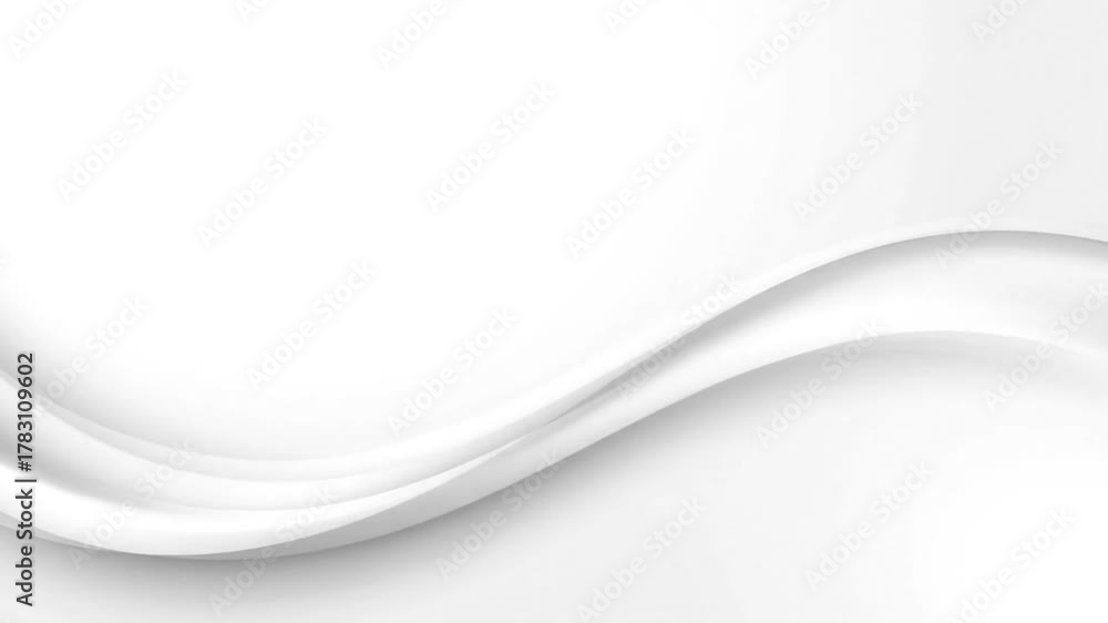 A sleek, white, abstract design featuring flowing, layered wave-like forms against a light background
