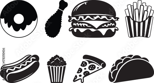 Fast Food Silhouette Vector Collection. For Restaurant Design.
