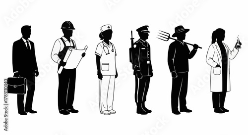 Diverse Professional Silhouettes Representing Various Occupations and Careers.