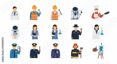 Diverse Professions and Occupations Represented by Icons.