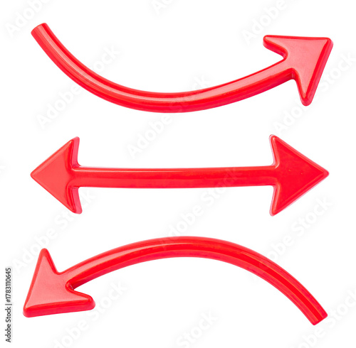 Red Curved and Straight Arrows Pointing to the Right for Design Use, Isolated on Transparent Background