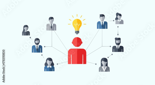 Central leader connecting a team with a brilliant idea.