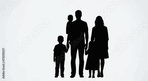 Silhouette of a Family - Parents and Children Standing Together.