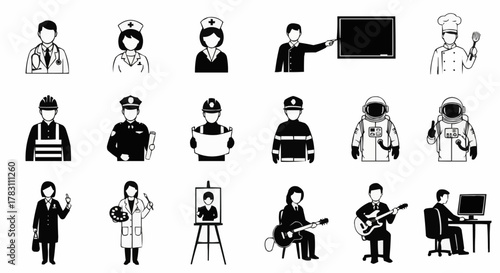 Diverse Professions and Occupations Represented by Icons.