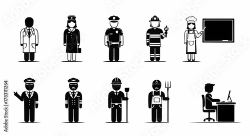 Diverse collection of professional silhouettes representing various occupations and careers.