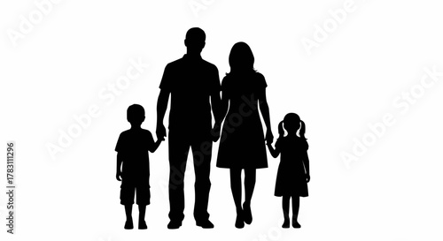 Family silhouette holding hands together, representing togetherness and love, simple design.