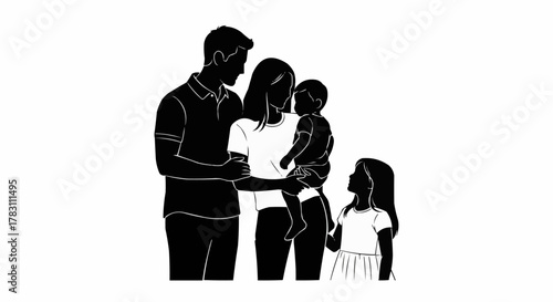 Black and white silhouette illustration of a loving family.