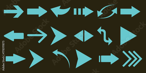Collection of various blue arrow icons on a dark brown background