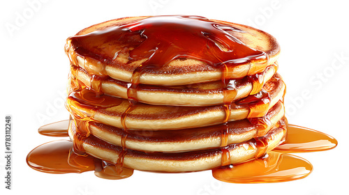 Stack of pancakes with syrup dripping on transparent background delicious breakfast dessert food