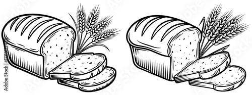 Hand drawn sketch of bread loaf and wheat ears bakery, pastry shop design element fresh baked goods vector illustration