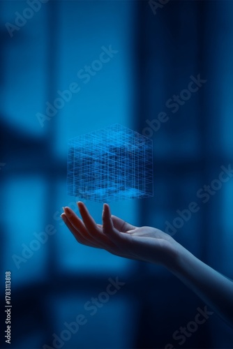 executive. Professional in an office with a digital background, conveying inn...