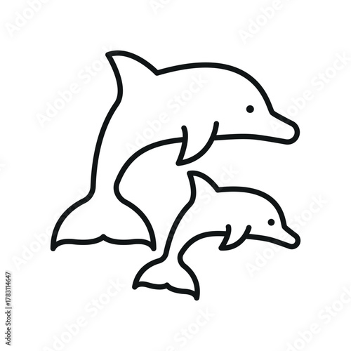Two Dolphin icon for minimal ocean wave and wildlife representation.