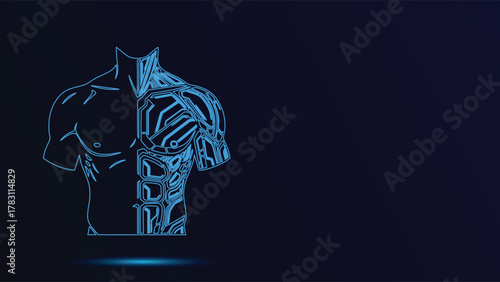 Futuristic Human Body Outline Vector Graphic - Sci-Fi Anatomy Biomedical Technology Illustration Medical Research Design Bionic Structure Cybernetic Implant Concept Art