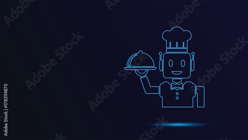 Futuristic Robot Chef Serving Meal on Tray Vector Illustration - Artificial Intelligence in Culinary Arts - Technology and Food Service Concept Design Graphic