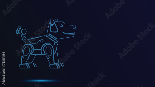 Futuristic Robotic Dog Vector Illustration - Neon Glowing Robot Pet Modern Technology Animal Design Artificial Intelligence Companion Tech-Inspired Puppy Outline