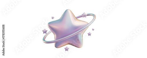 Cute 3D Y2K Glossy Star. Iridescent Element Isolated