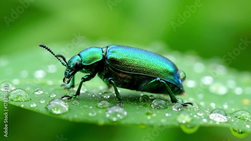 Wallpaper Mural Showcasing the mesmerizing patterns and metallic sheen of an exotic beetle, emphasizing its natural camouflage and the rich biodiversity of its habitat. Torontodigital.ca