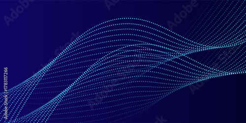 Abstract glowing wave lines on dark blue background. Dynamic wave pattern. Modern flowing wavy lines. Futuristic technology concept. Suit for banner, poster, cover, brochure, flyer, website