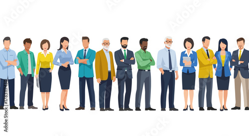 Diverse professional team confidently posing for success, representing teamwork, collaboration, and modern business excellence in a bright studio setting.