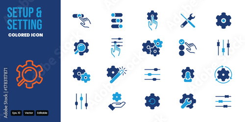 setup and setting colored icon set vector design good for web and mobile app