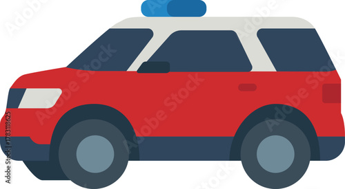 Red police SUV with blue lightbar