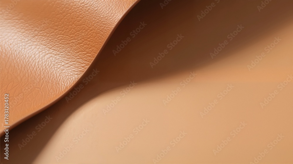 Obraz premium Close-up of textured tan leather with soft folds and natural grain pattern