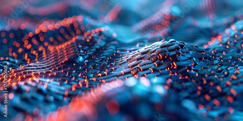 Abstract Glowing Molecular Network in Blue and Orange
