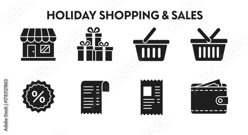 Holiday Shopping and Sales Icons Set.