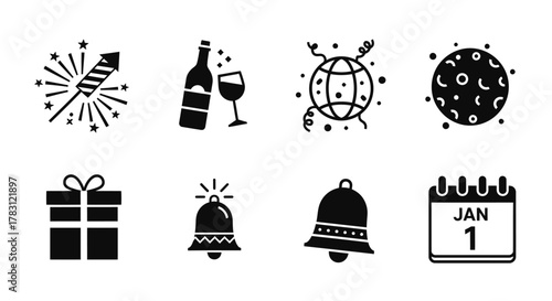 New Year Celebration Icons Set.