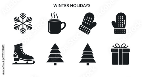 Winter Holidays Icons Set.