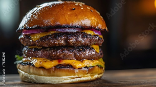 Smashed beef double patty brioche In burger served
