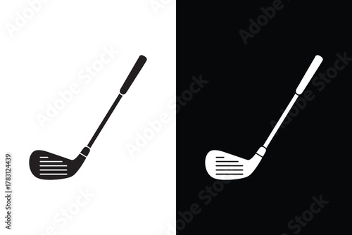 Golf club icon vector, Black and white silhouette for sports design