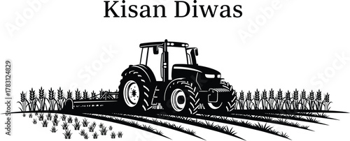 Tractor plowing field for Kisan Diwas