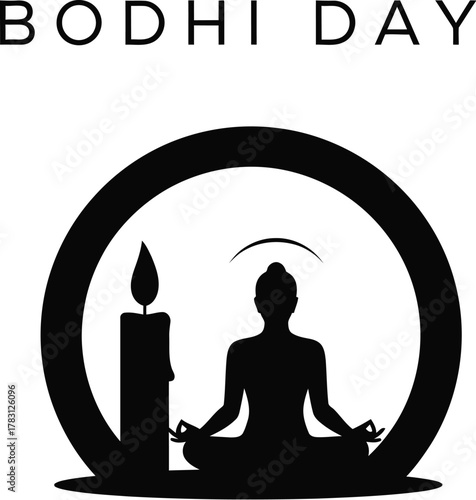 Buddha meditating with candle for Bodhi Day
