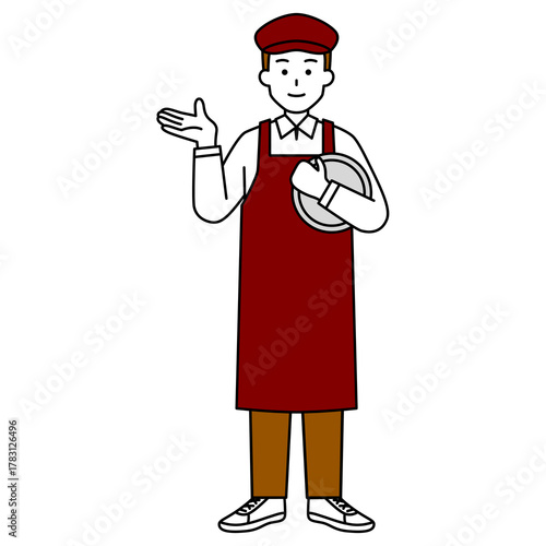 案内するカフェの男性店員（全身）