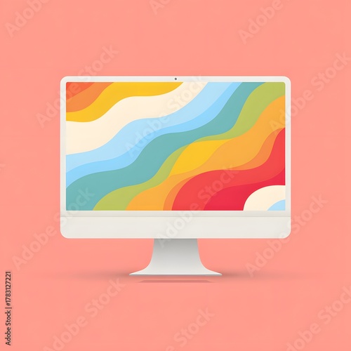 Stylish modern computer display featuring vibrant colorful wave graphics perfect for tech presentations, startup branding, or trendy digital marketing campaigns