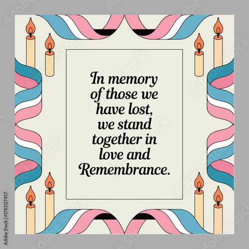 Transgender Day of Remembrance memorial vector with candlelight vigil, solidarity hands, and trans pride ribbon illustration