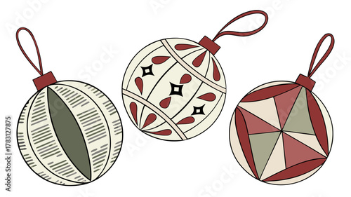Set of Geometric Christmas Ornament, A flat vector collage of holiday ornaments, artboard
