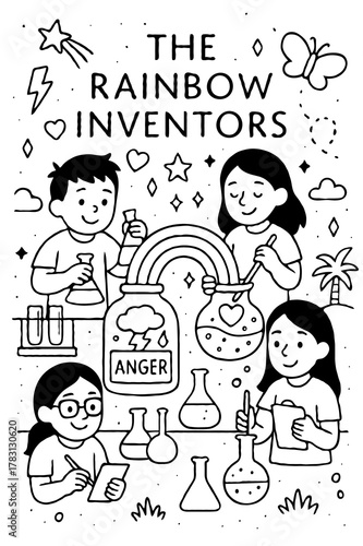 The Rainbow Inventors Coloring Page Children Creating Colors Science Laboratory Educational STEM Activity Sheet