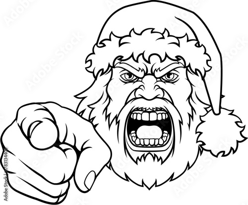 An angry Santa Claus father Christmas cartoon character mascot pointing