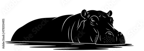 Silhouette of a Hippo in Water Vector Illustration for Wildlife and Nature Design