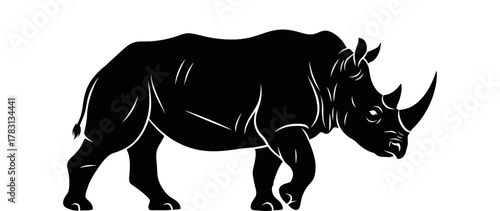 Black Silhouette of a Rhinoceros Walking Vector Illustration