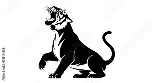 Roaring Black Panther Silhouette Powerful Wildlife Illustration for Design