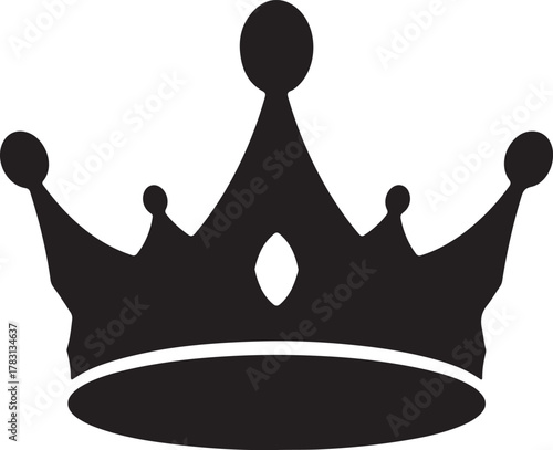 A black royal crown showcases an elegant simple silhouette on a transparent backdrop